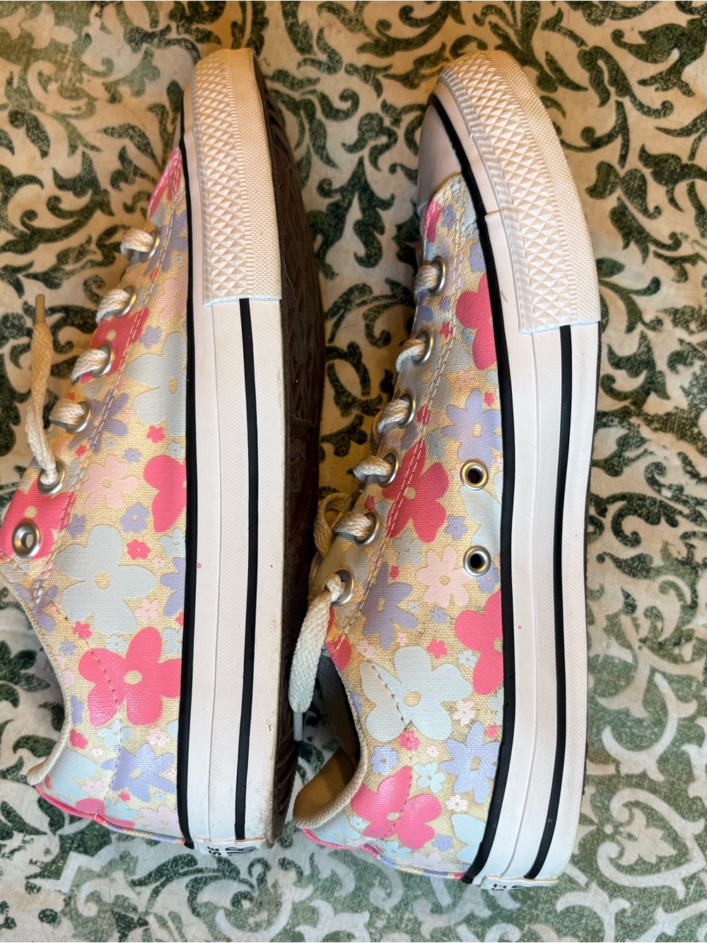 Converse Women’s Floral Low Top Sneakers - Pink, Blue, and Lilac on Cream Canvas - Picture 3 of 5